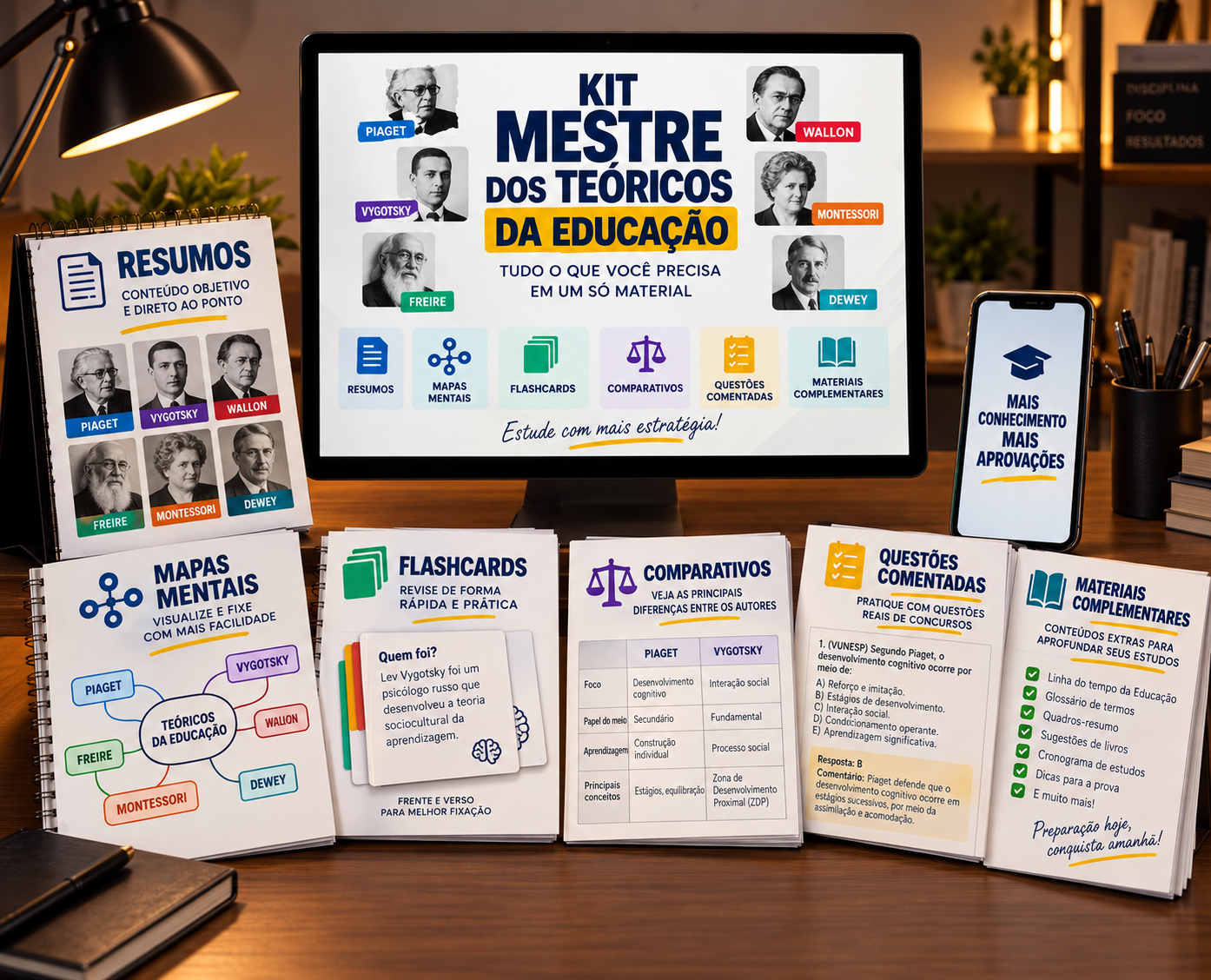 Kit Mestre dos Teóricos da Educação - Resumos, mapas mentais, flashcards, comparativos, questões e materiais complementares